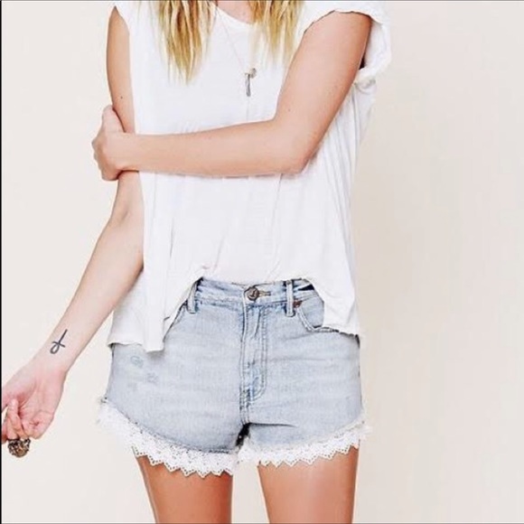 Free People Pants - Free People Jean Shorts With Lace Bottom Trim